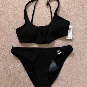 Hollister Bikini - Size Small - Ribbed, Black, Front Knot, Scoop Neck